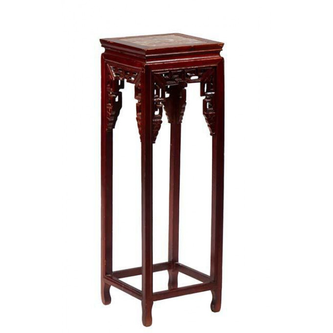 Appraisal: Chinese Carved Mahogany Marble Top Plant Stand th c the