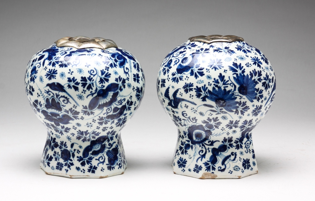 Appraisal: PAIR OF DELFT VASES Probably late th-early th century Paneled