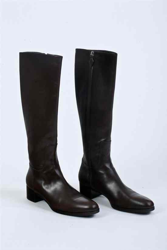 Appraisal: JIL SANDER CHOCOLATE BROWN LEATHER RIDING BOOTS Size One inch