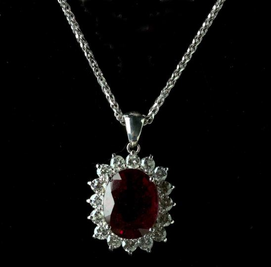 Appraisal: Fourteen-Karat White Gold Tourmaline and Diamond Pendant with Chain featuring