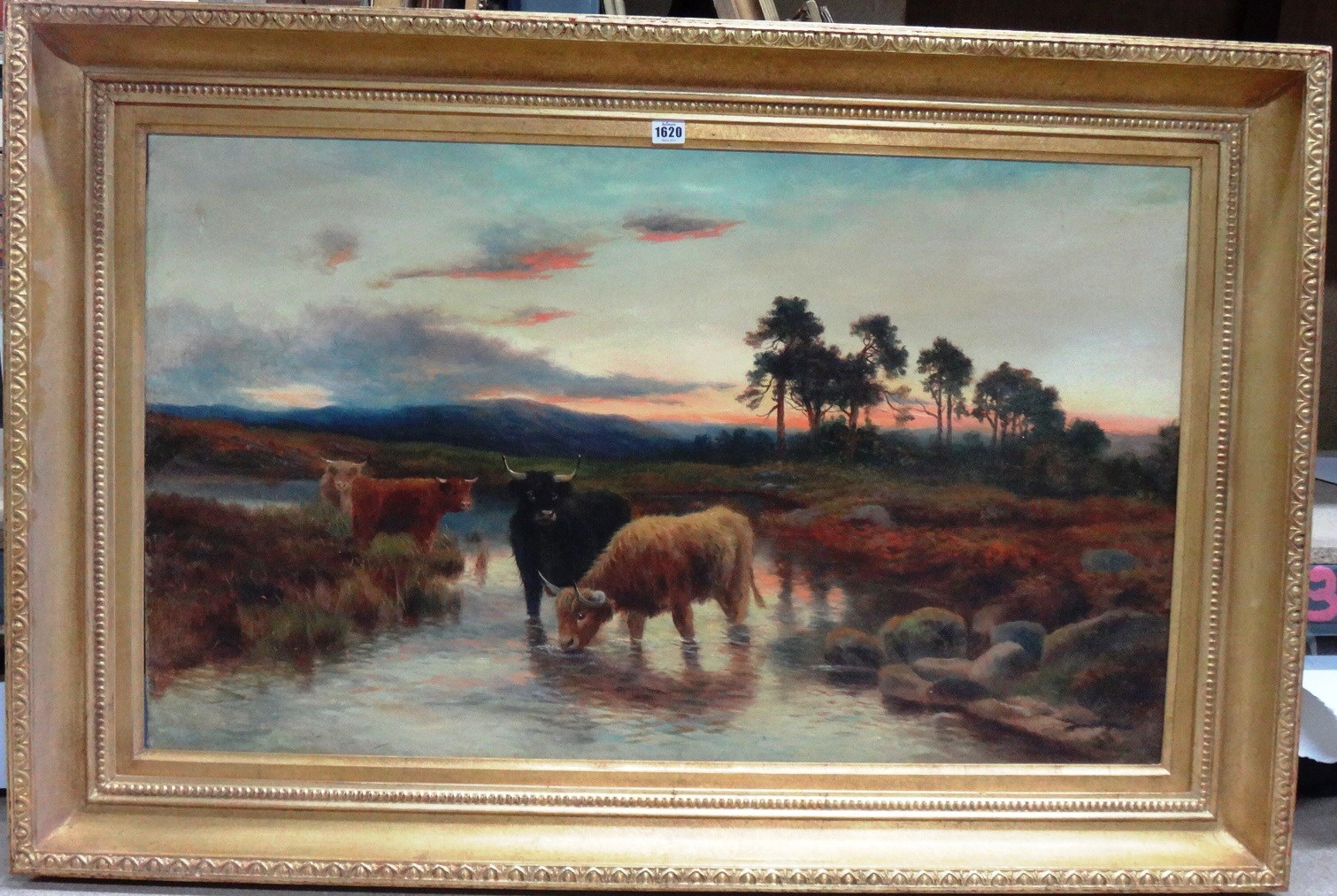 Appraisal: After Peter Graham Highland cattle watering oil on canvas cm