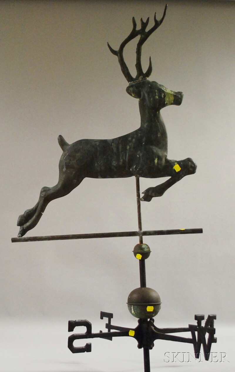 Appraisal: Molded Copper Leaping Stag Weather Vane th century with iron