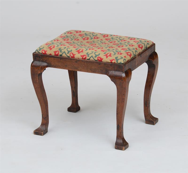 Appraisal: GEORGE I WALNUT STOOL With later needlepoint upholstered slip seat