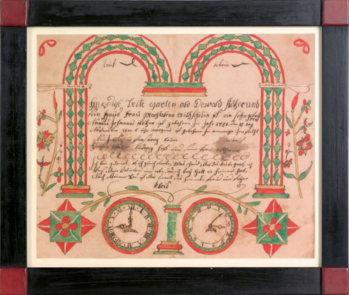 Appraisal: Pennsylvania watercolor and ink on paper fraktur for the Stober