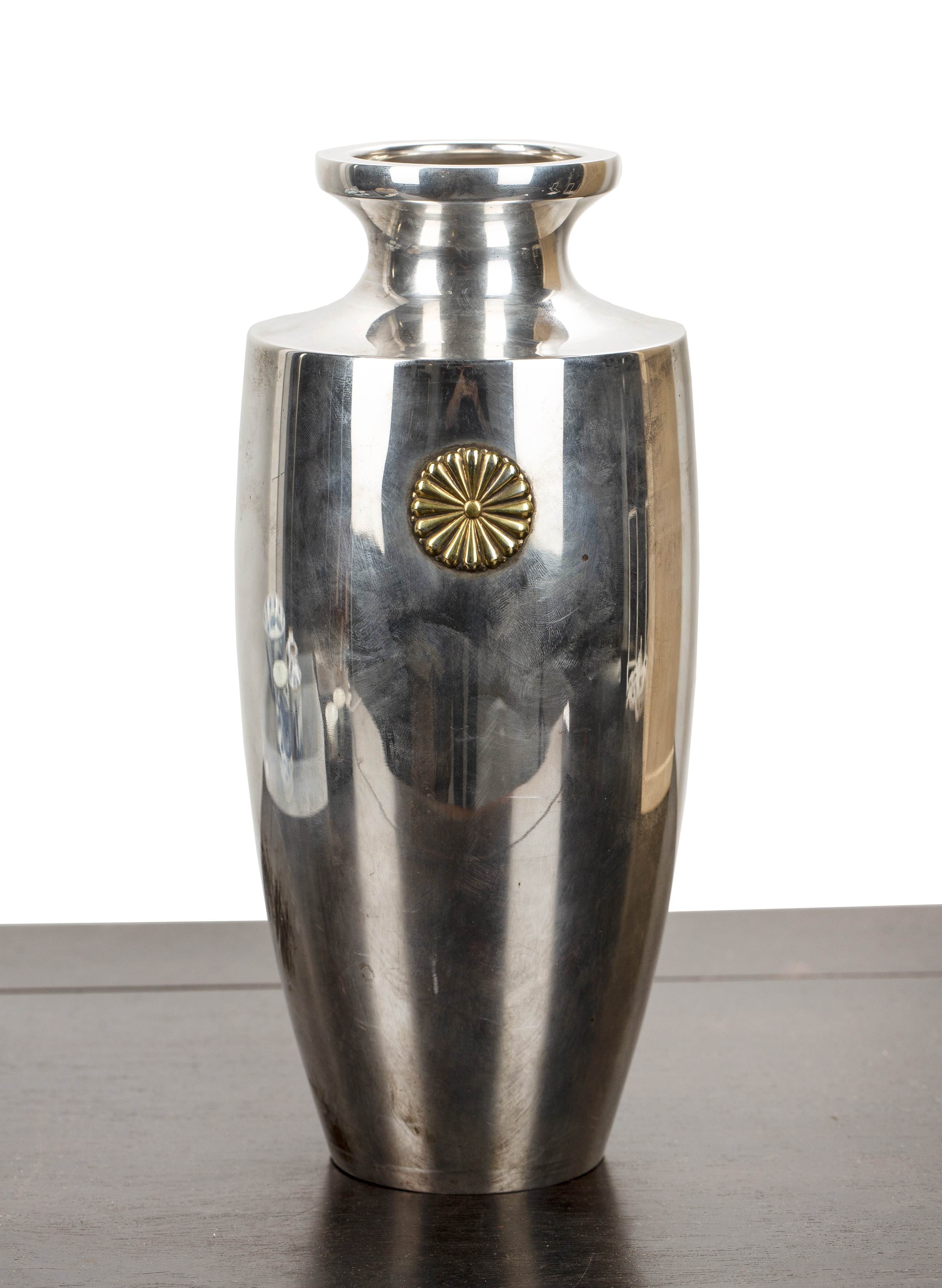 Appraisal: Silver plated presentation vase Japanese th Century with raised gold