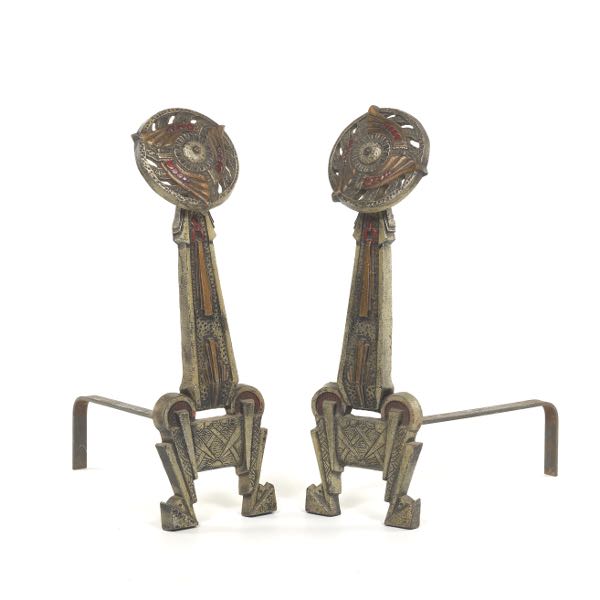 Appraisal: ART DECO ANDIRONS x Polychromed Art Deco andirons