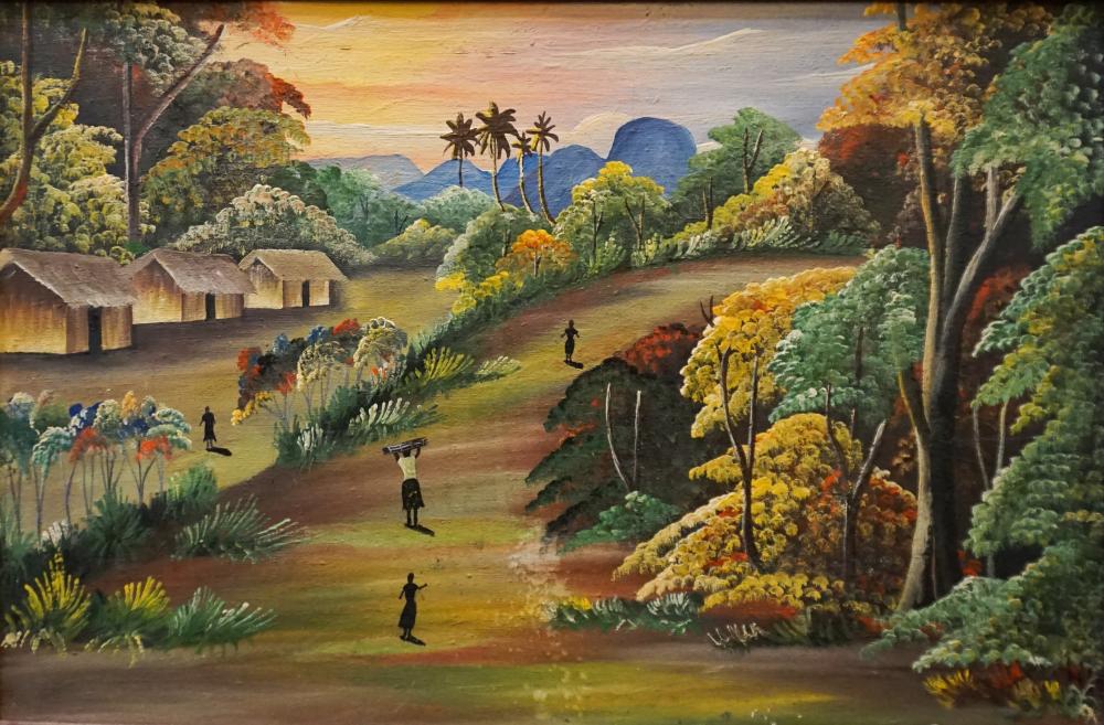 Appraisal: Haitian School th Century Figures in Village Landscape Signed 'Samuel'