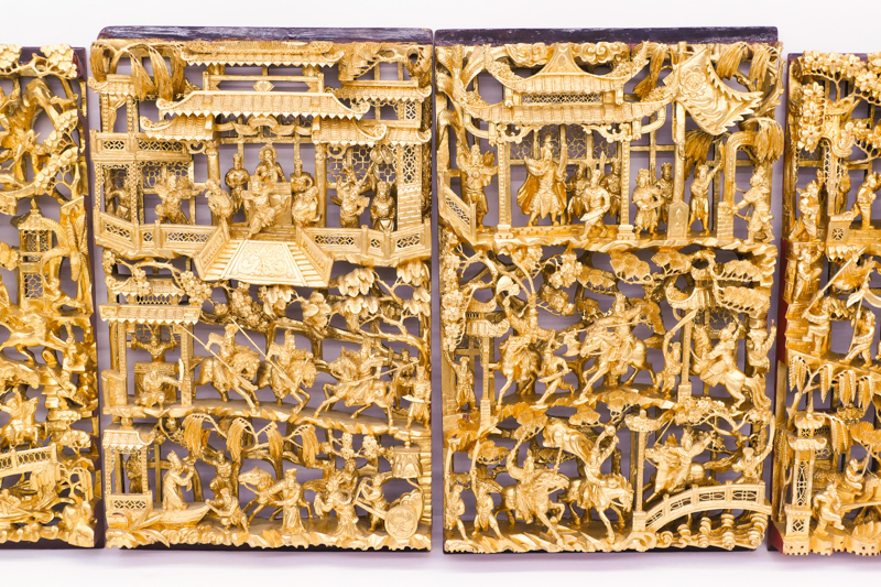 Appraisal: Set Chinese Gilt Carved Temple Panels measuring ''x '' each