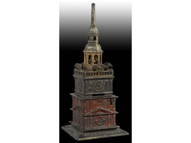 Appraisal: Cast Iron Independence Hall Tower Still Bank Description Made by