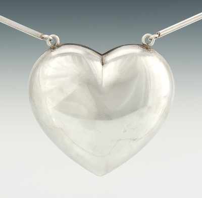 Appraisal: A Danish Oversized Heart Sterling Silver Necklace Sterling silver oversized