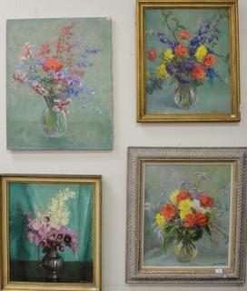 Appraisal: Seven oil on canvas paintings of flowers all signed Ruth