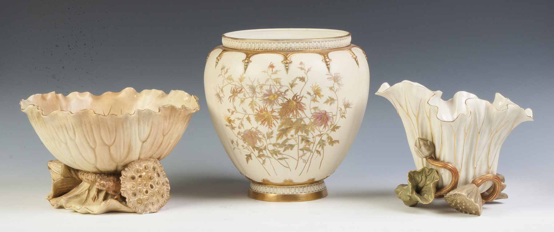 Appraisal: Royal Worcester Hand Painted Jardini re Hand painted flowers gold