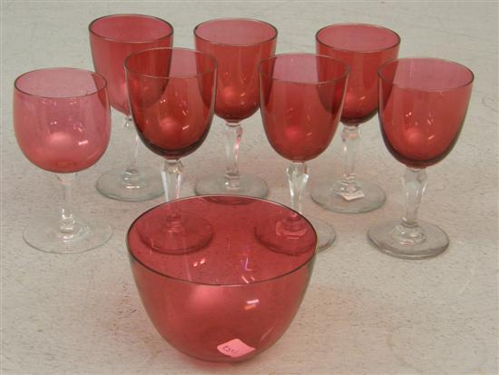 Appraisal: Six cranberry glass wine glasses and one other and a