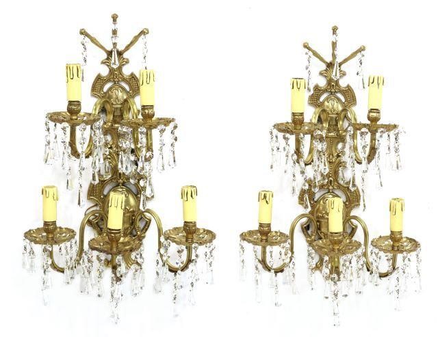 Appraisal: pair Italian crystal sconces th c both having brass bases