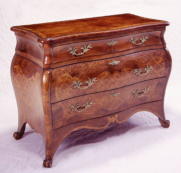 Appraisal: A Louis XV style walnut and parquetry commode en suite