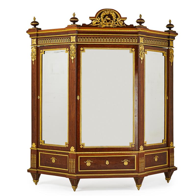 Appraisal: LOUIS XVI STYLE ARMOIRE Gilt-bronze mounted rosewood with three mirrored