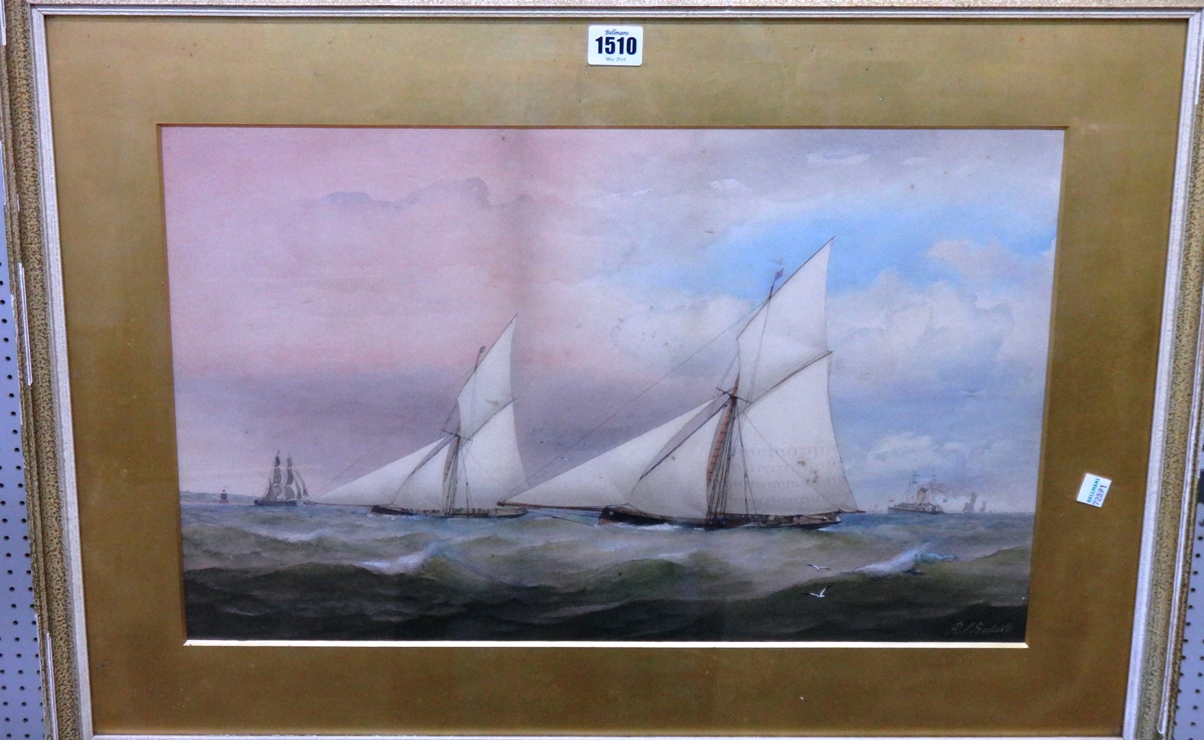 Appraisal: Richard Julius Biddle - Yachts in full sail watercolour signed