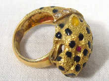 Appraisal: A yellow metal tests high carat gold enamelled panther ring