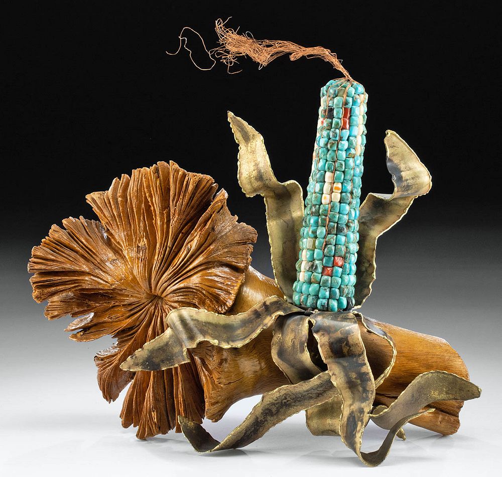 Appraisal: Native American Turquoise Corn Sculpture C Pratt Charles Pratt Native