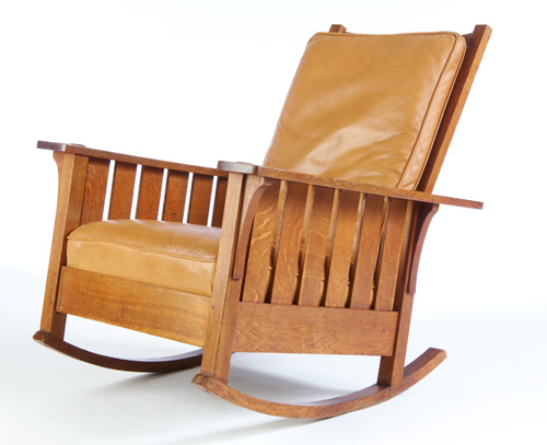 Appraisal: L J G STICKLEY Rocker with six slats under each