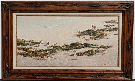 Appraisal: STAVES Carolyn American th C Beach Birds OIL Canvas ''