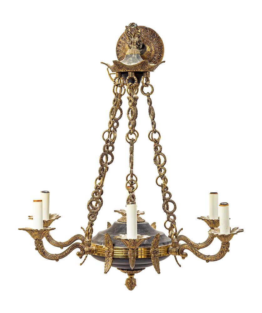 Appraisal: An Empire Style Brass and T le Chandelier An Empire