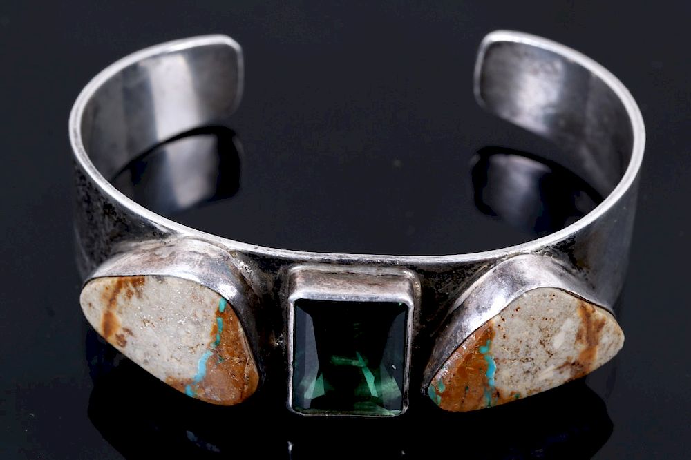 Appraisal: Navajo Royston Turquoise Tourmaline Bracelet For your bidding pleasure is