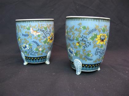 Appraisal: Pair of china porcelain vases Floral design on blue ground