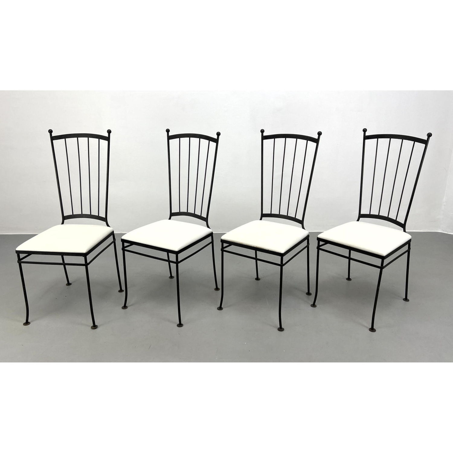 Appraisal: pc Set Wrought Iron Spindle Back Garden Chairs with White