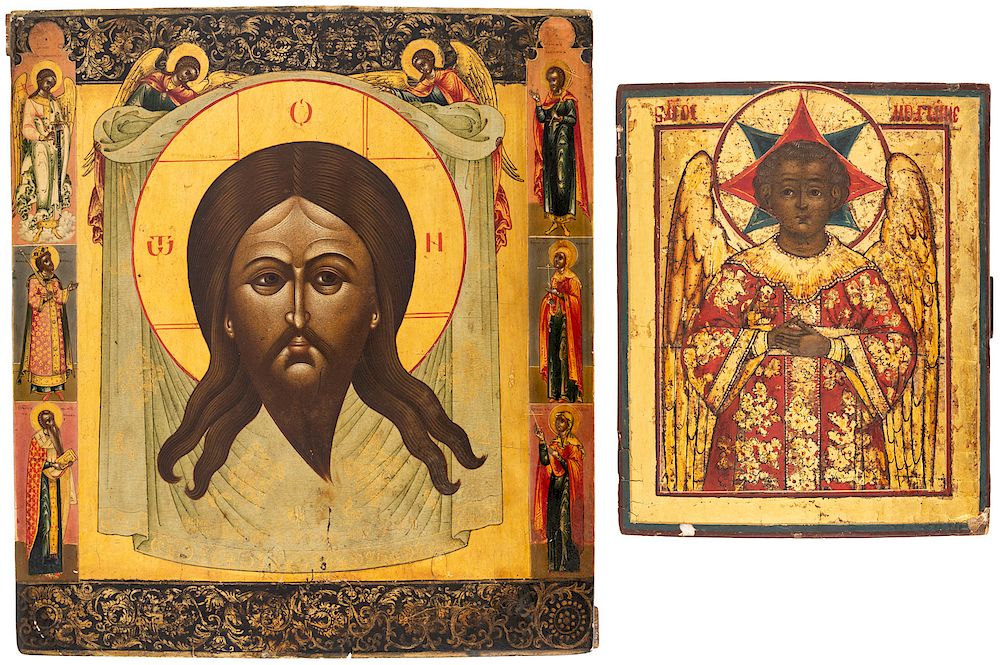 Appraisal: A PAIR OF RUSSIAN ICONS OF BLAGOE MOLCHANIE AND THE