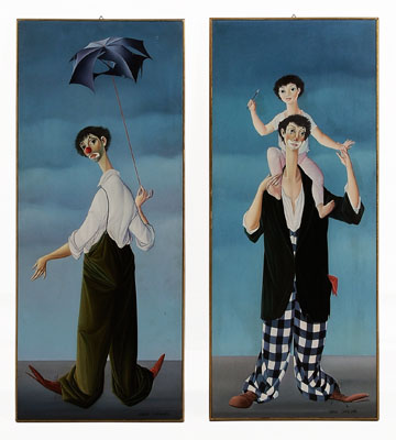 Appraisal: Carlo Canevari Italian - Clowns a pair one with umbrella