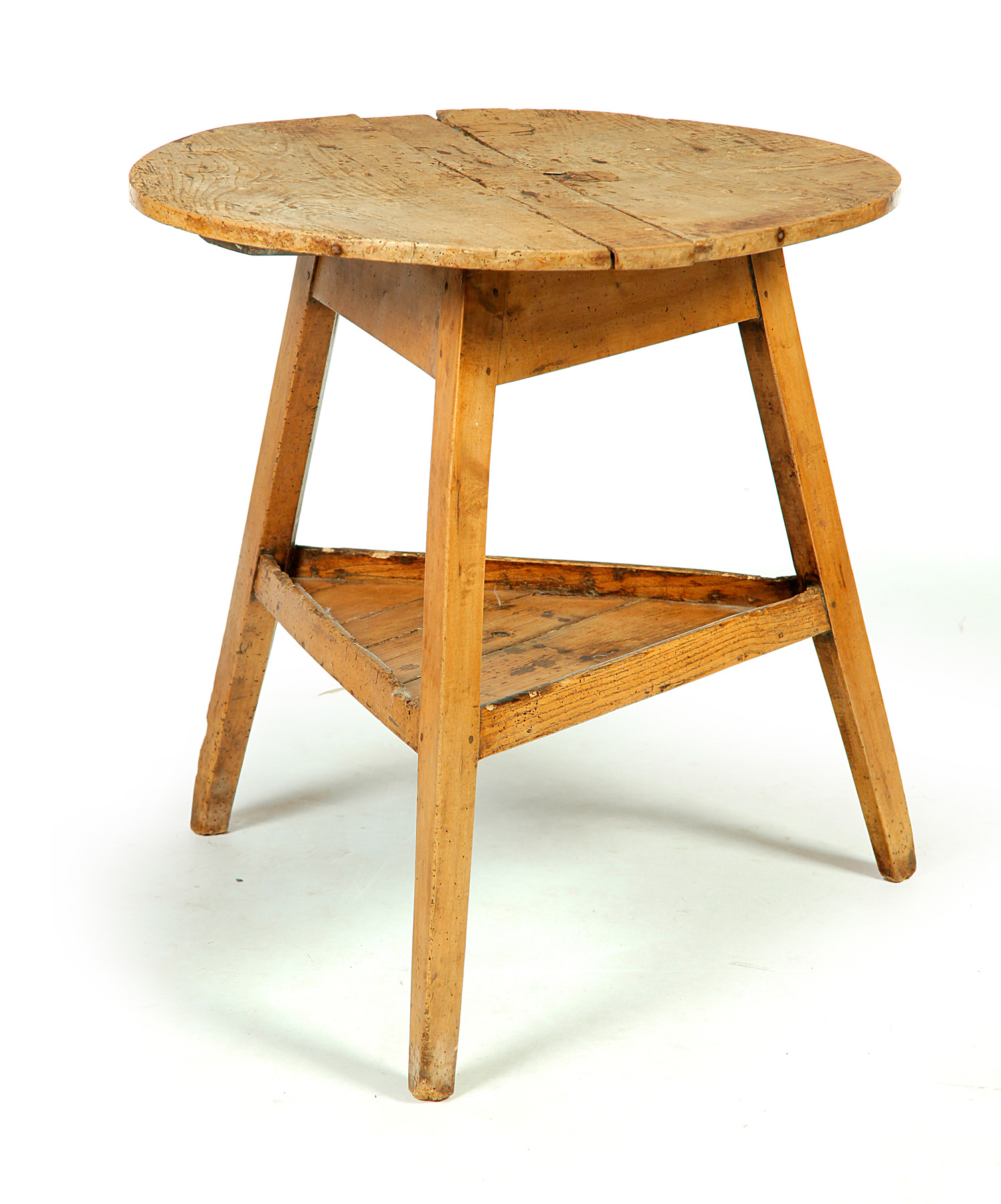 Appraisal: ENGLISH CRICKET TABLE Nineteenth century pine Round top over splayed