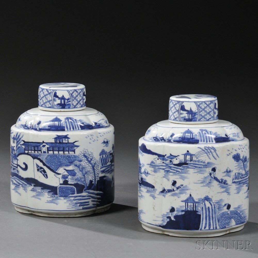 Appraisal: Pair of Blue and White Covered Jars China late Qing