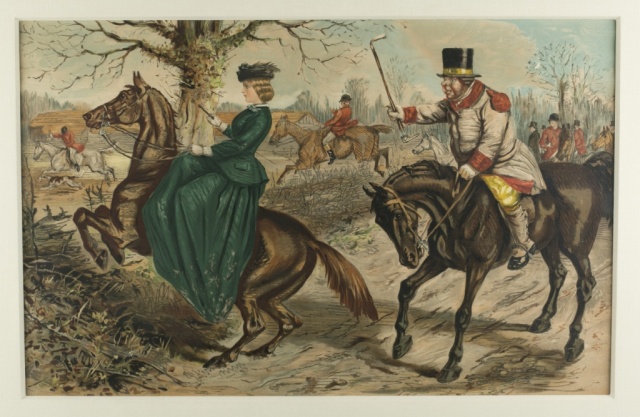 Appraisal: Pair of Hand Colored Satirical Hunt Lithographs Unsigned Depicting a