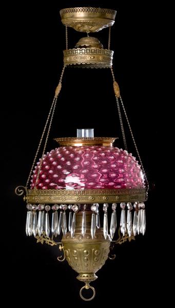 Appraisal: THE ROMESTER HANGING LIBRARY LAMP ca - kerosene period gold