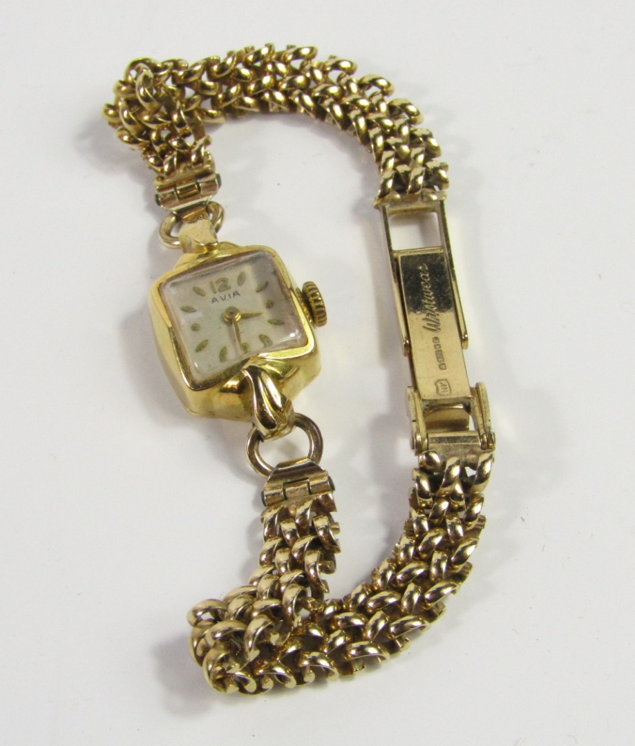 Appraisal: An Avia lady's ct gold cased wristwatch square silvered dial