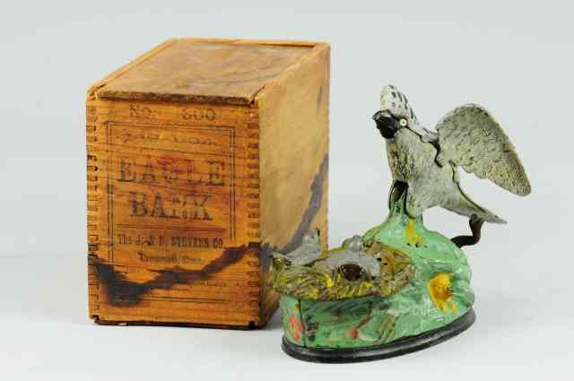 Appraisal: EAGLE EAGLETS MECHANICAL BANK WITH ORIGINAL BOX Green Base J