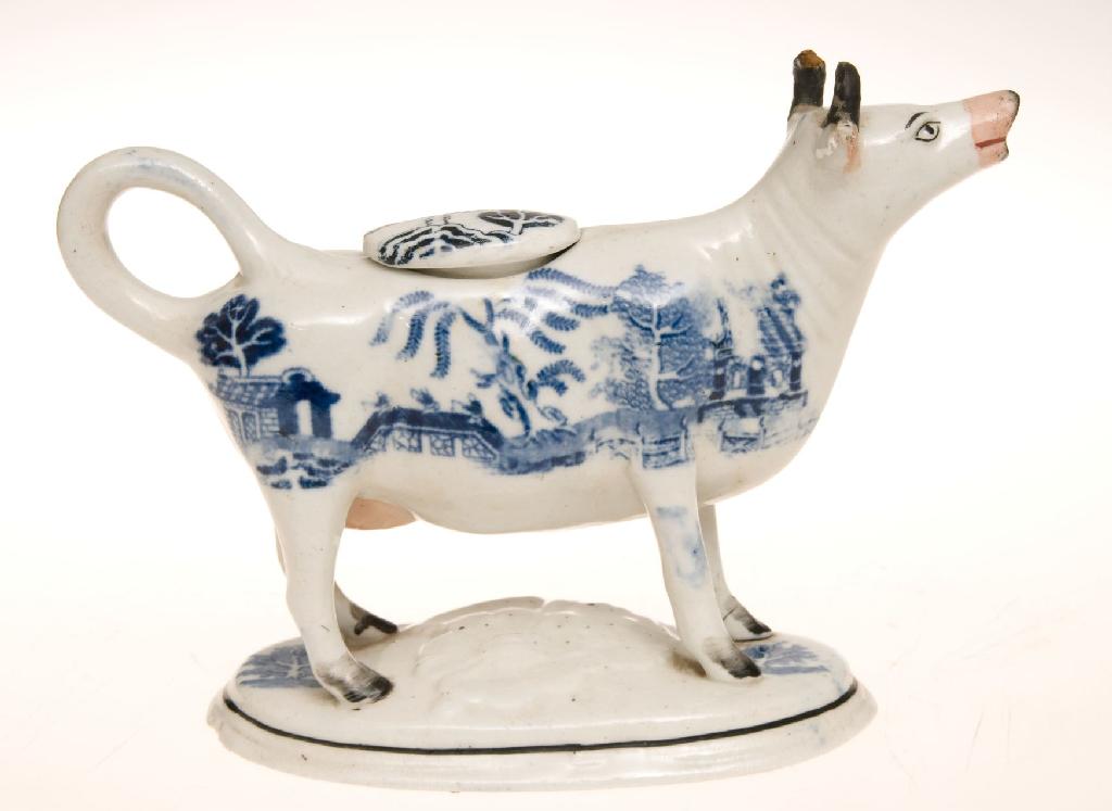 Appraisal: EARLY th CENTURY PEARLWARE COW CREAMER blue transfer-printed with the