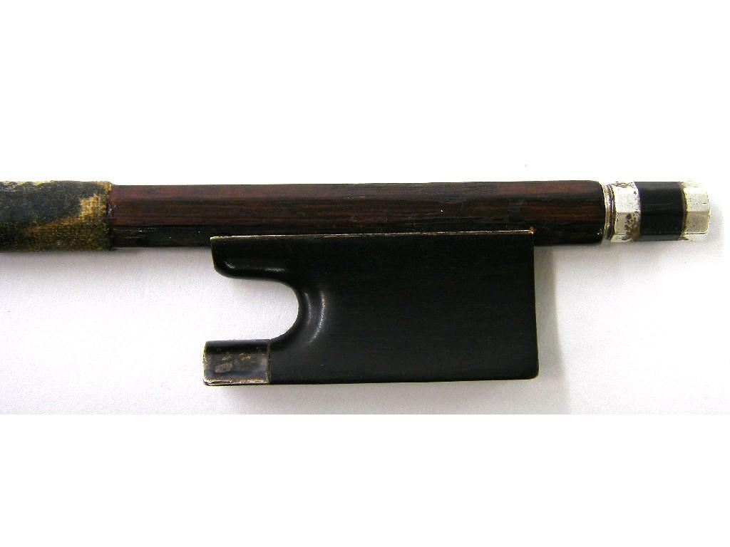 Appraisal: Silver mounted violin bow unstamped the stick round the ebony