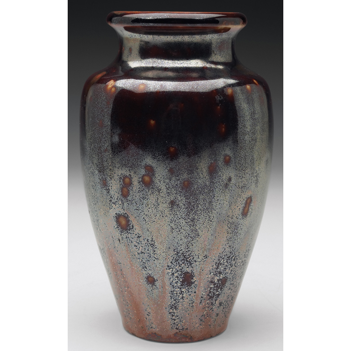 Appraisal: Bigot vase shouldered shape covered in a multi-toned brown high