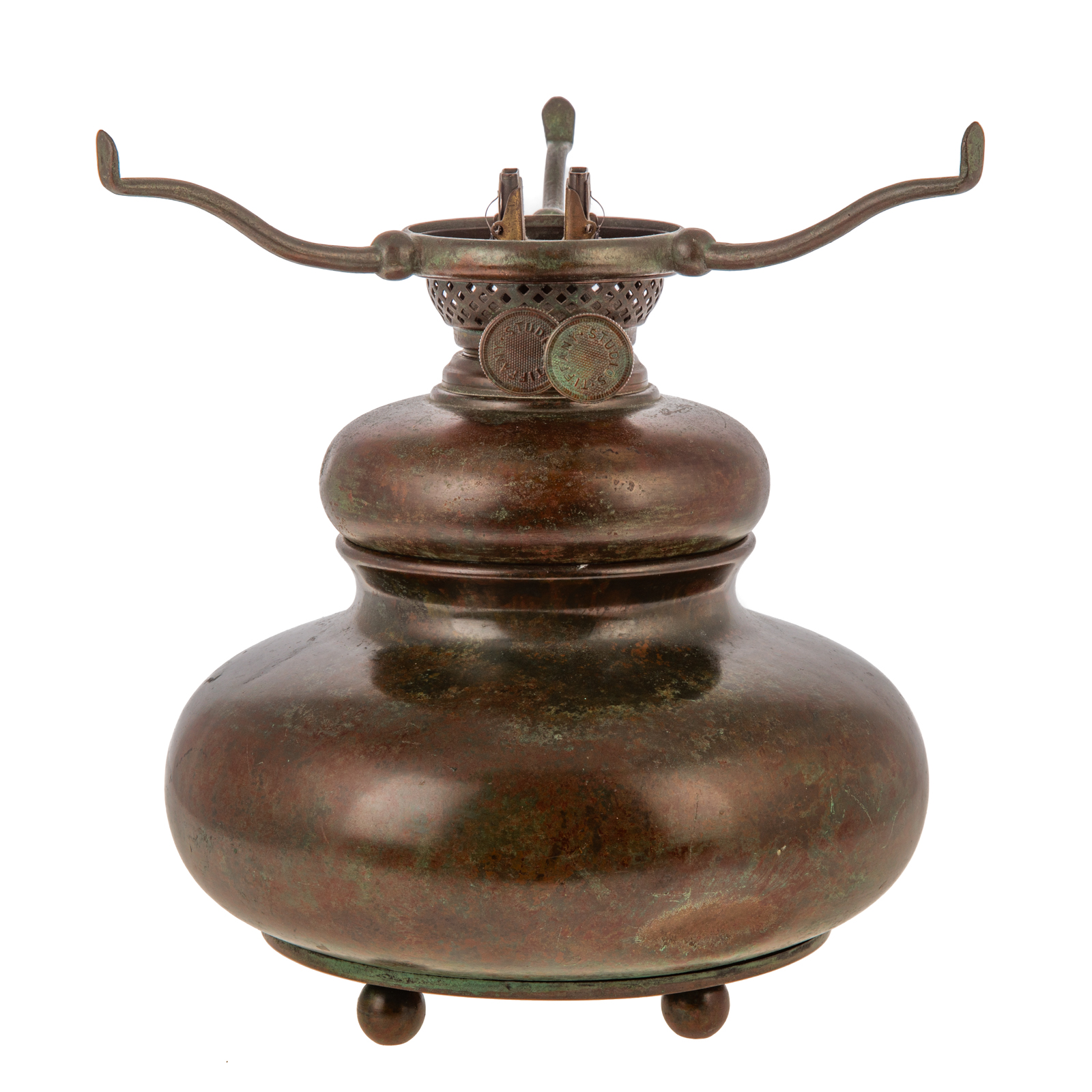 Appraisal: TIFFANY BRONZE OIL LAMP Circa - patinated bronze globular base