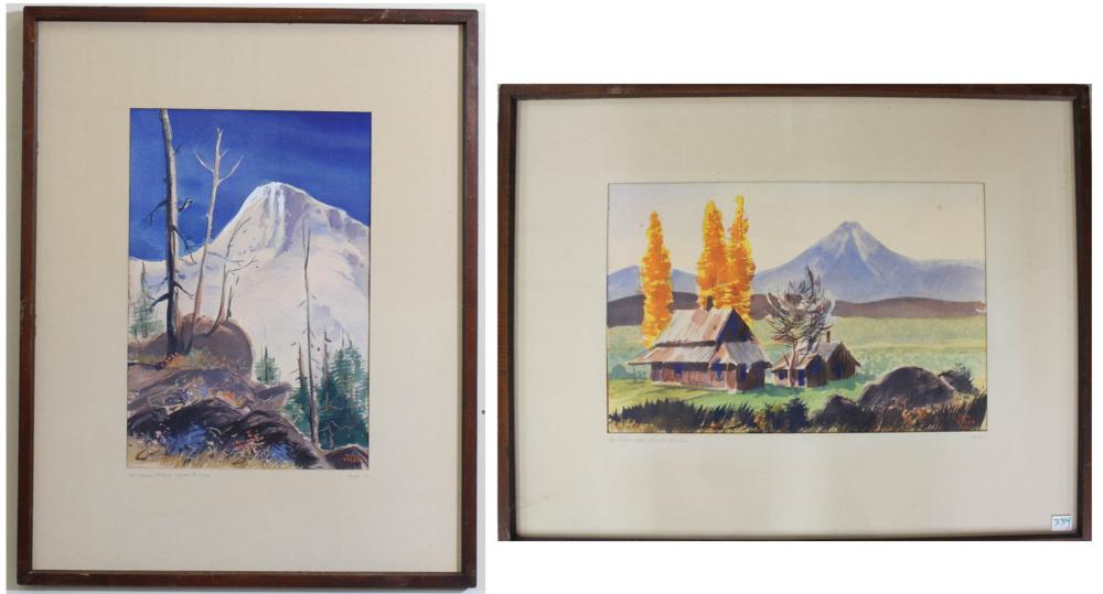 Appraisal: PHIL TYLER Oregon - two watercolors on paper Mt Hood