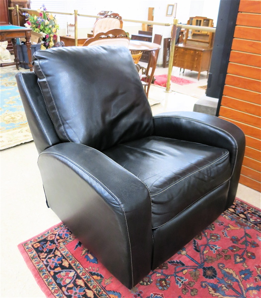 Appraisal: BLACK LEATHER SWIVEL RECLINER American Furniture Co Pontotoc Mississippi manufactured