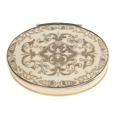 Appraisal: A silver mounted oval ivory pique snuff box th c