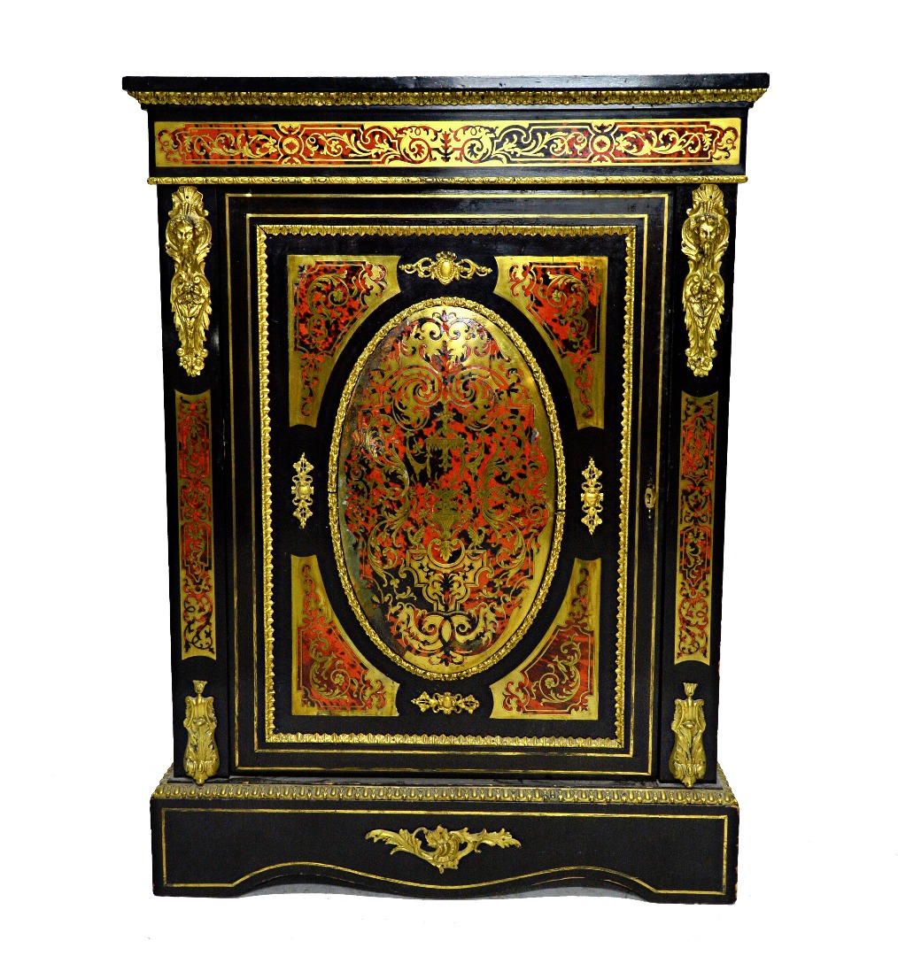 Appraisal: A th century gilt metal mounted ebonised boulle side cabinet