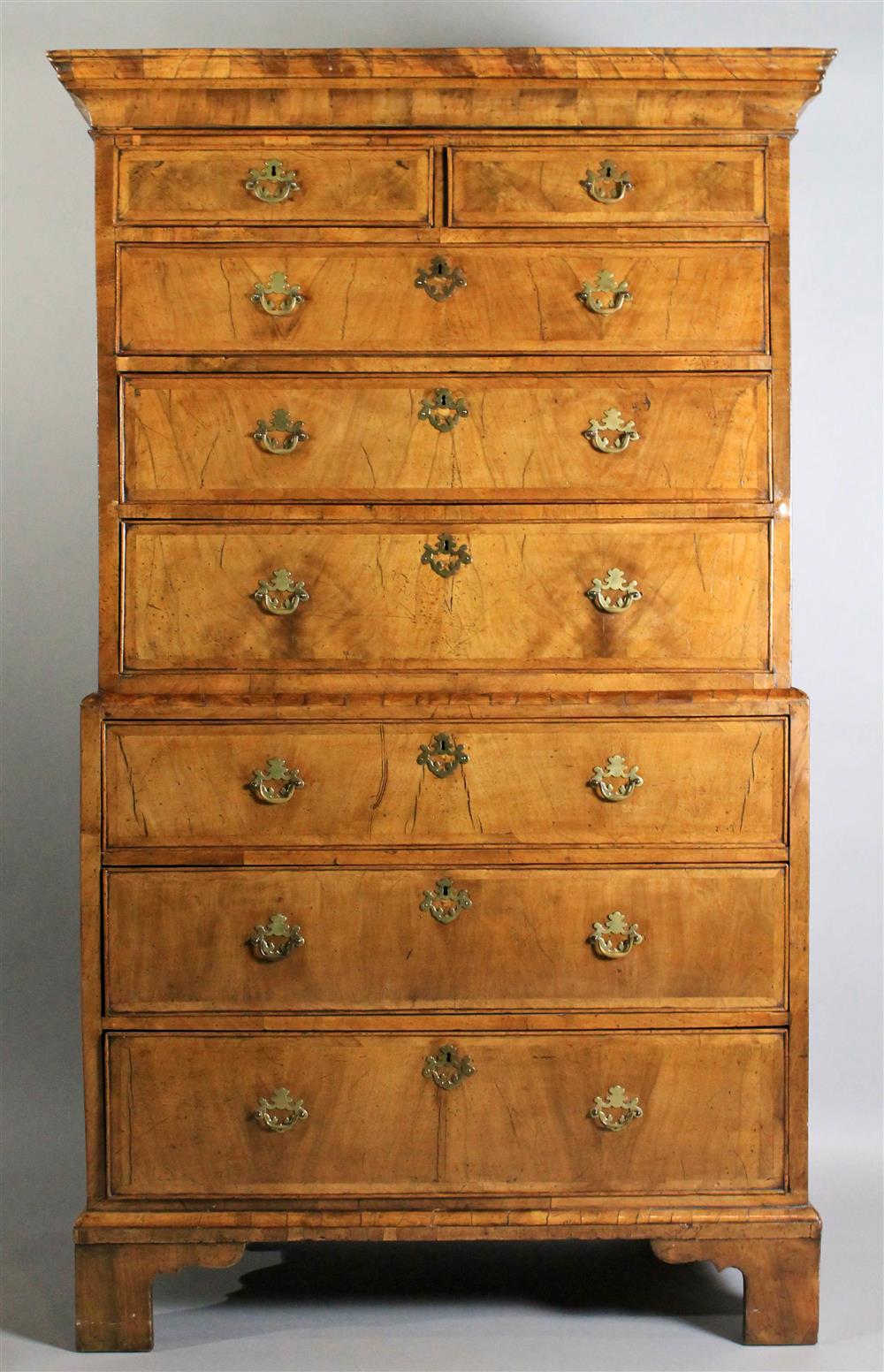 Appraisal: GEORGIAN WALNUT CHEST ON CHEST ca of rectangular form in