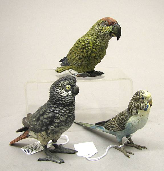 Appraisal: Three Austrian cold painted bronze studies of tropical birds early