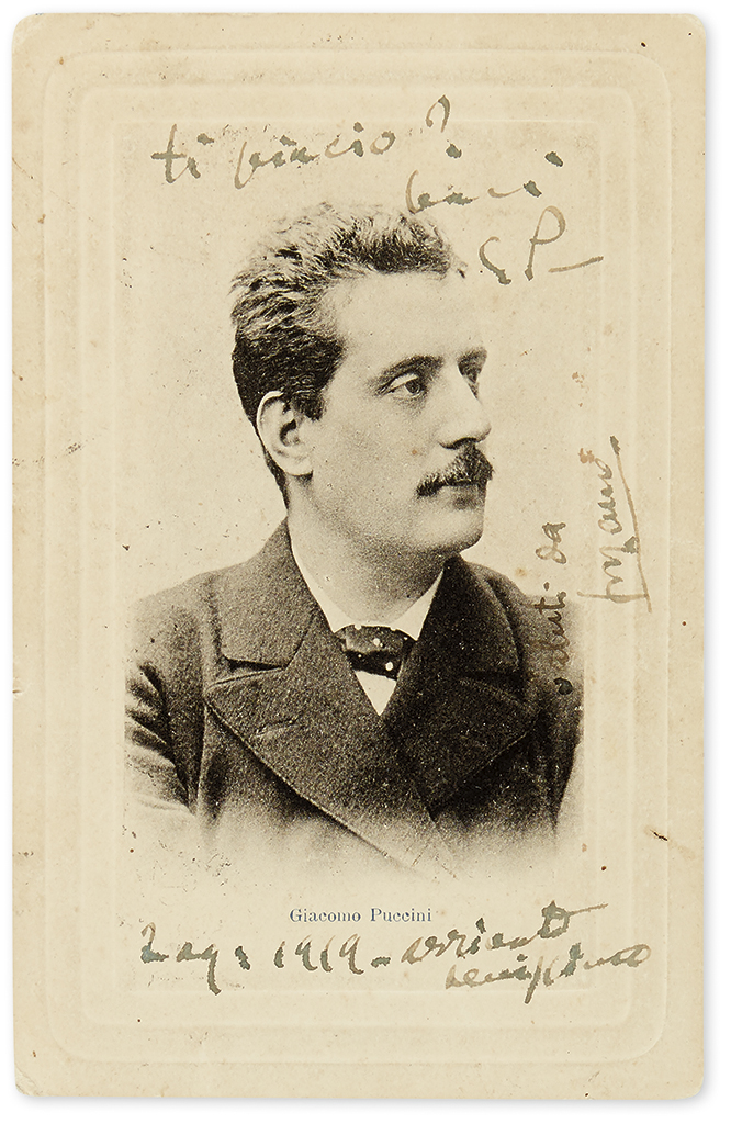 Appraisal: PUCCINI GIACOMO Photograph Postcard Inscribed and Signed G P sending