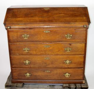 Appraisal: English oak chest with slant front secretary English chest of