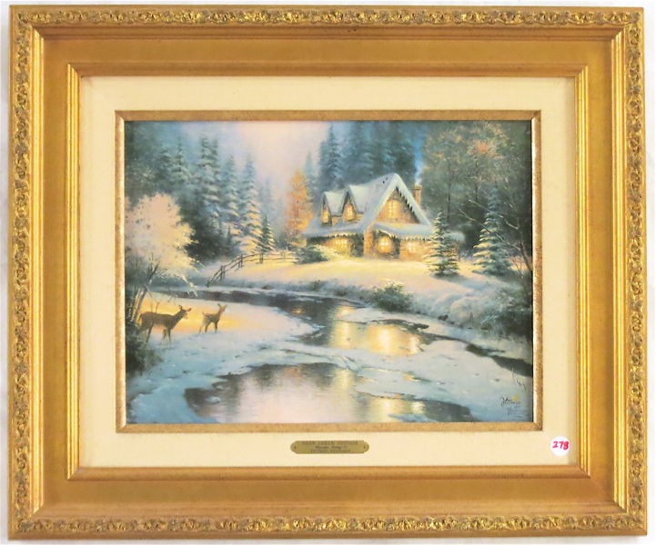 Appraisal: THOMAS KINKADE EMBELLISHED OFF-SET LITHOGRAPH ON CANVAS American - Deer